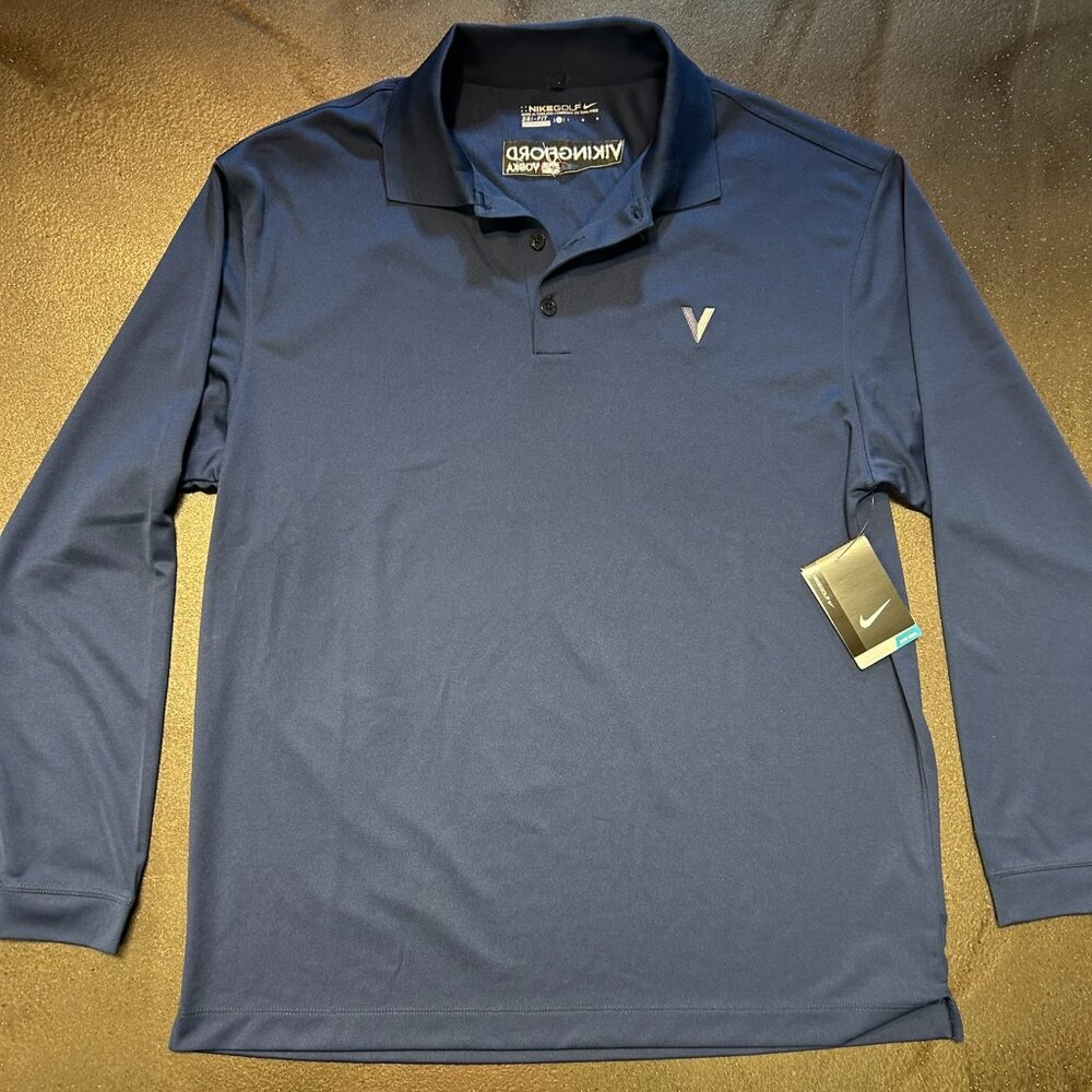 NIKE Golf Dri-Fit Men's L Shirt 466364-410 Blue Long Sleeve Viking Fjord Vodka
